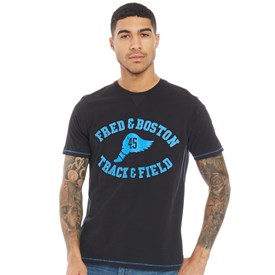 Fred Boston Heren Applique T Shirt Zwart fred boston kopen in de aanbieding