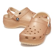 Crocs Womens Classic Platform Glitter Clogs Shitake