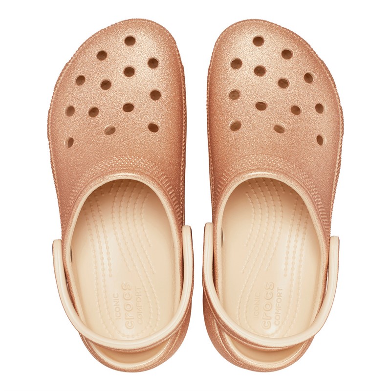 Crocs Dames Klassieke Platform Glitter Clogs Shitake