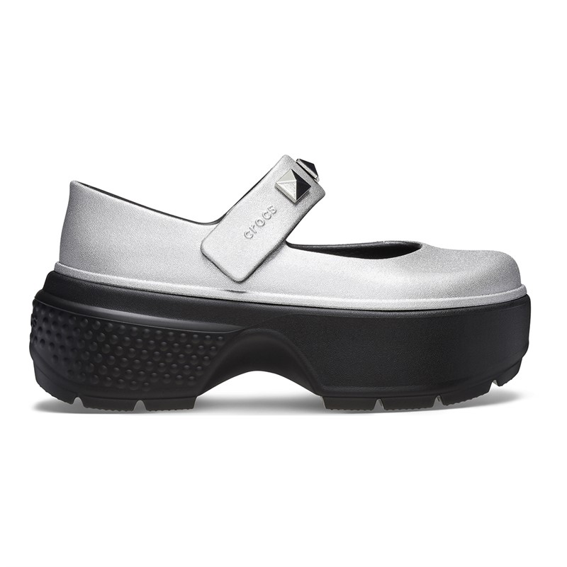 Crocs Womens Stomp Metallic Mary Jane Shoes Silver