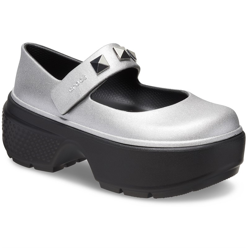 Crocs Womens Stomp Metallic Mary Jane Shoes Silver