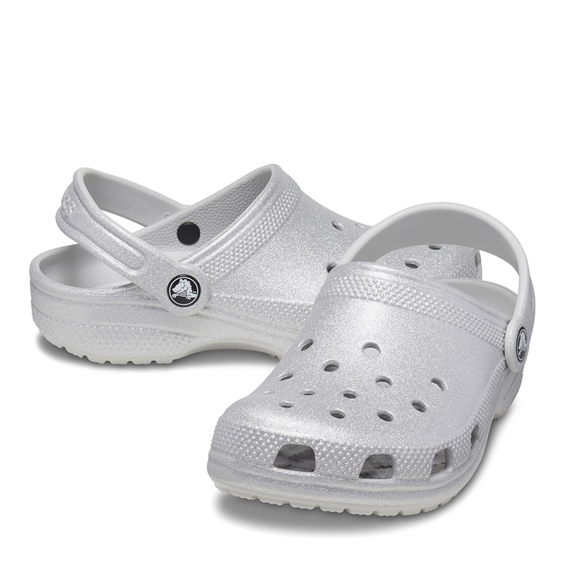 Crocs Junior Classic Glitter Clogs Silver Glitter