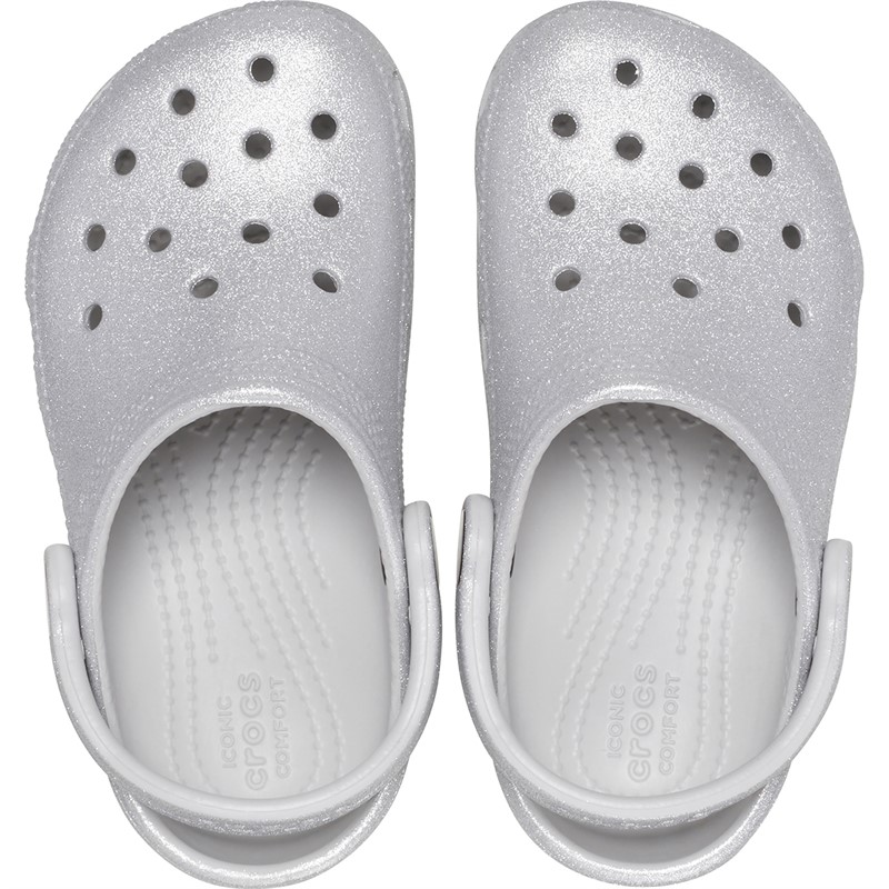 Crocs Junior Classic Glitter Clogs Silver Glitter