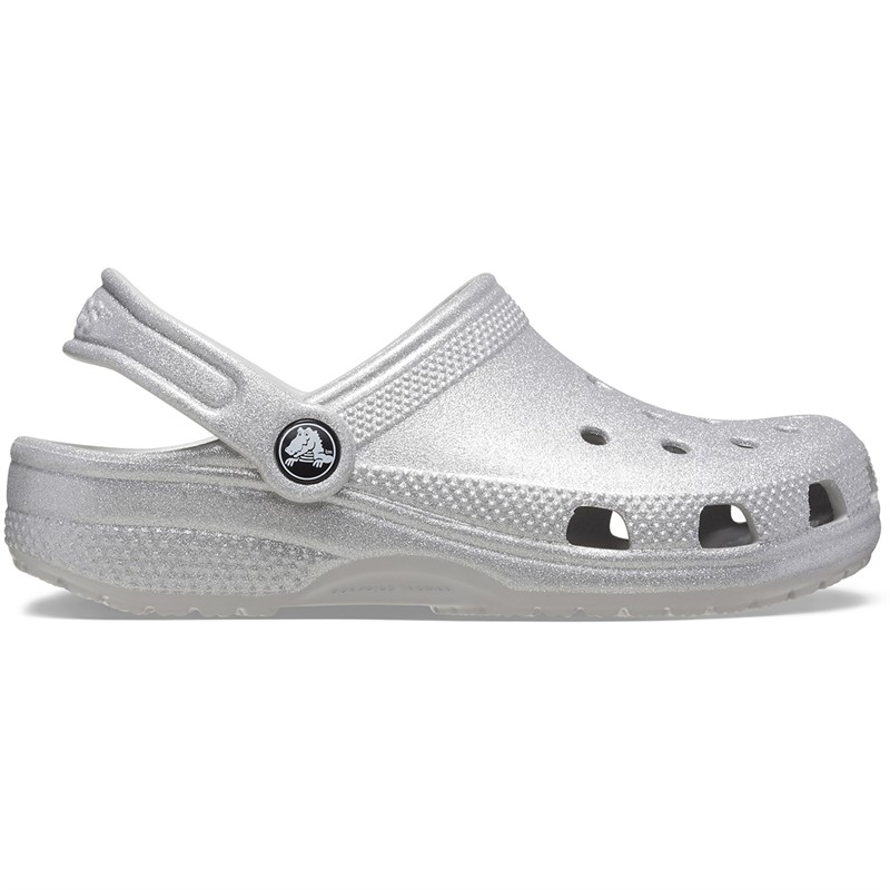 Crocs Junior Classic Glitter Clogs Silver Glitter