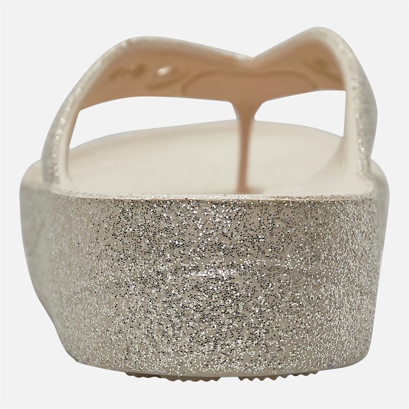 Crocs Damen Baya Plateau Glitzer Flip Flops Stucco