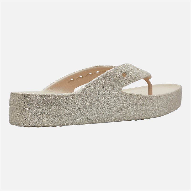 Crocs Damen Baya Plateau Glitzer Flip Flops Stucco