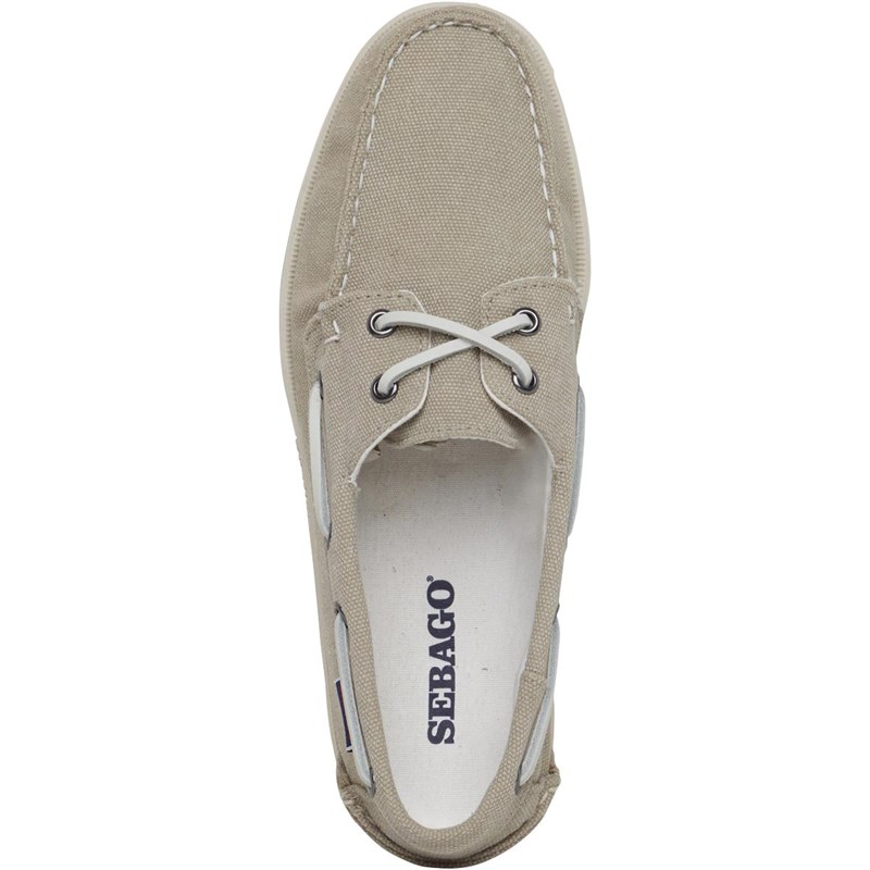 Sebago Mens Docksides Portland Zen Canvas Deck Shoes Light Beige