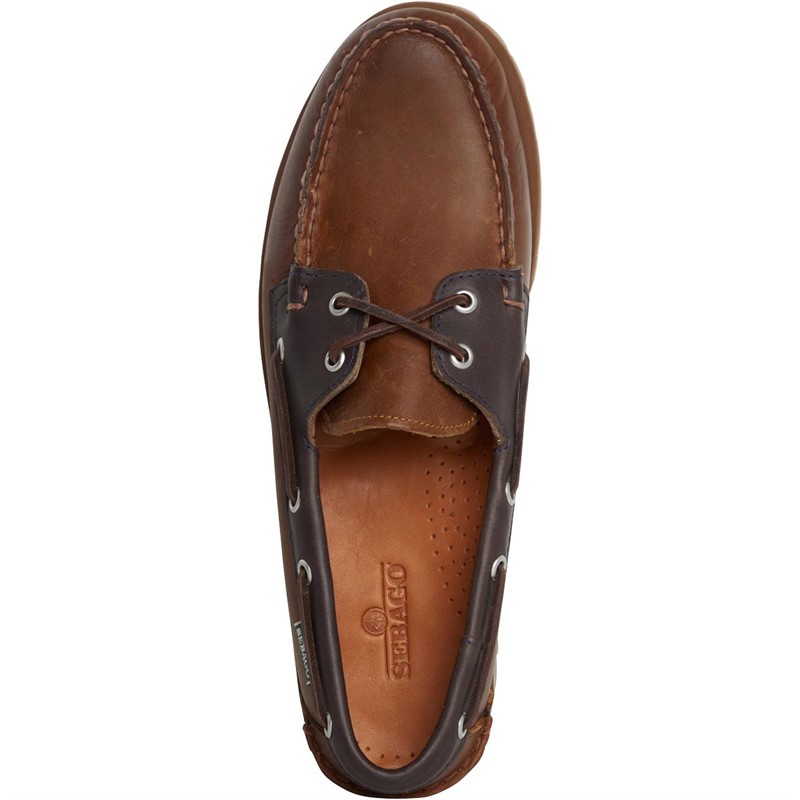 Buy Sebago Mens Mapple Lug Deck Shoes Cognac/Blue Navy