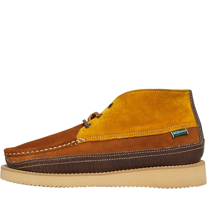 Sebago Mens Miwak Suede Canoe Moc Tumbled Chukka Boots Cognac/Mustard/Dark Green/Dark Brown