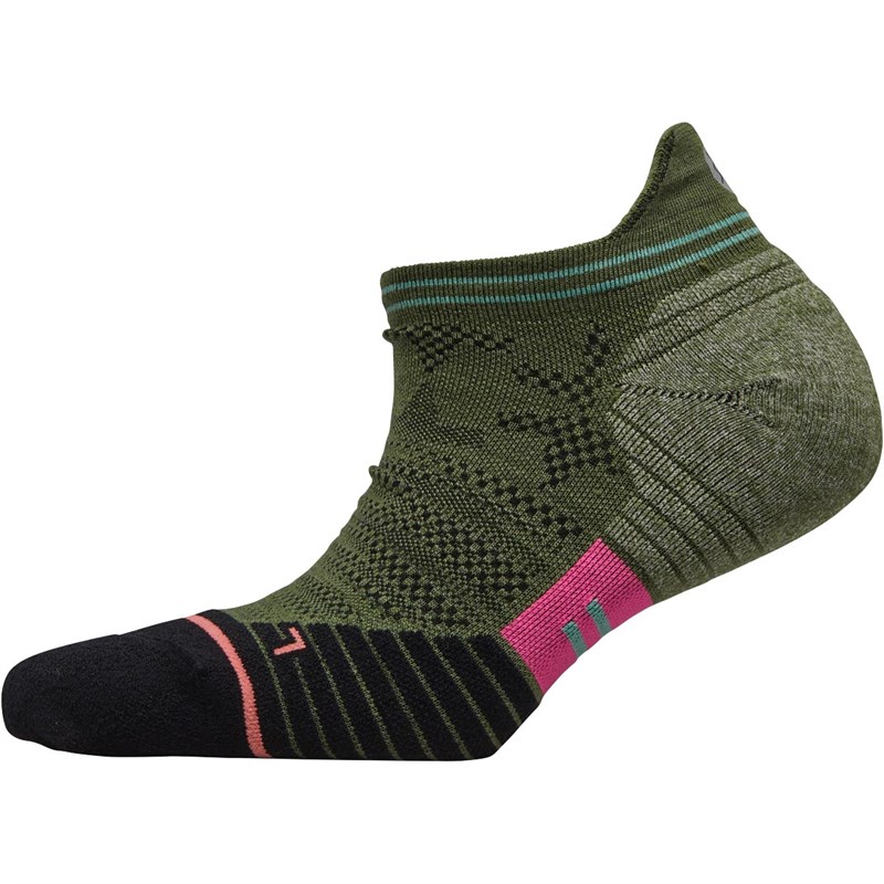 Image of STANCE Womens Elipse Cushioned Running Tab Socks Olive/Black/Pink