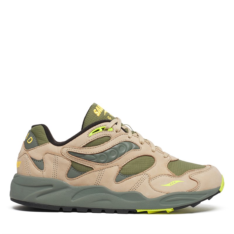 Saucony Mens Grid Shadow 2 Trainers Avocado/Beige