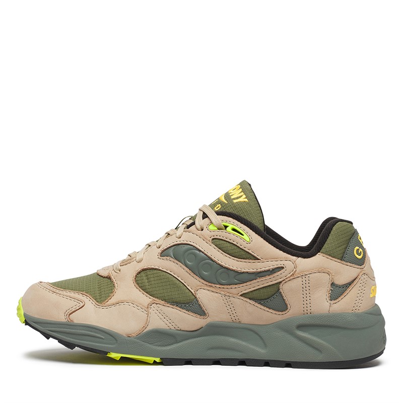 Saucony Mens Grid Shadow 2 Trainers Avocado/Beige