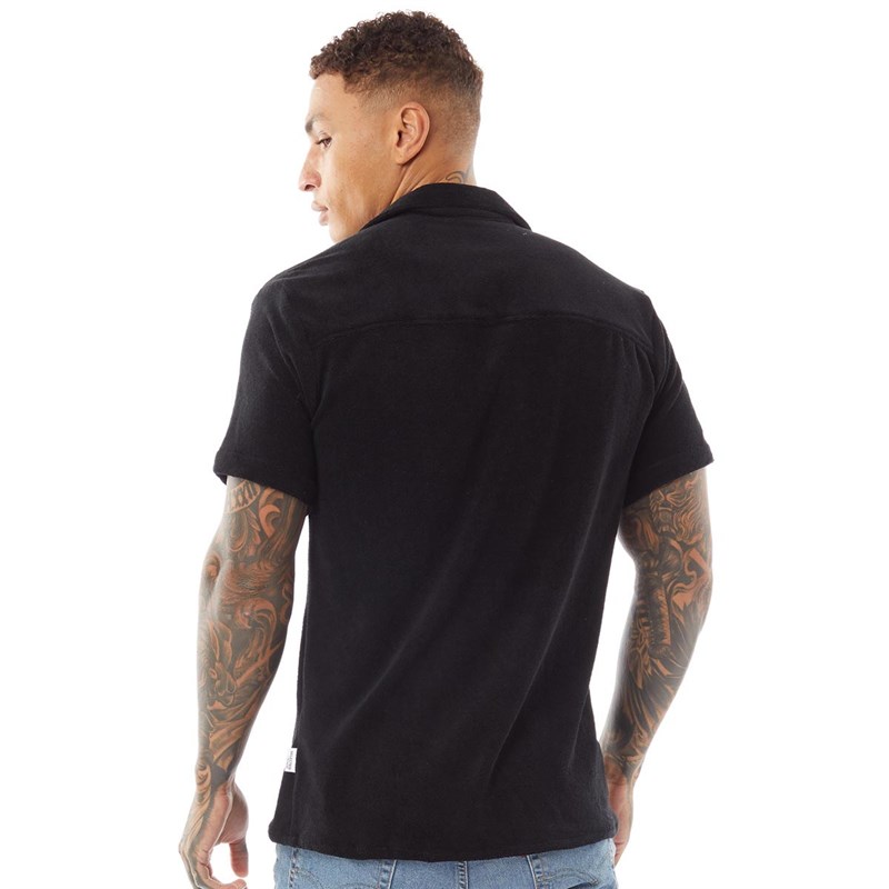 Selected Homme Mens Terry Short Sleeve Polo Shirt Black