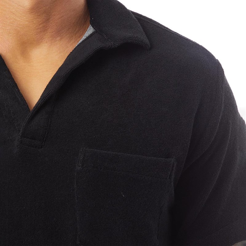 Selected Homme Mens Terry Short Sleeve Polo Shirt Black