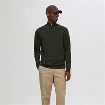 Selected Homme Mens Tray Merino Half Zip Jumper Forest Night