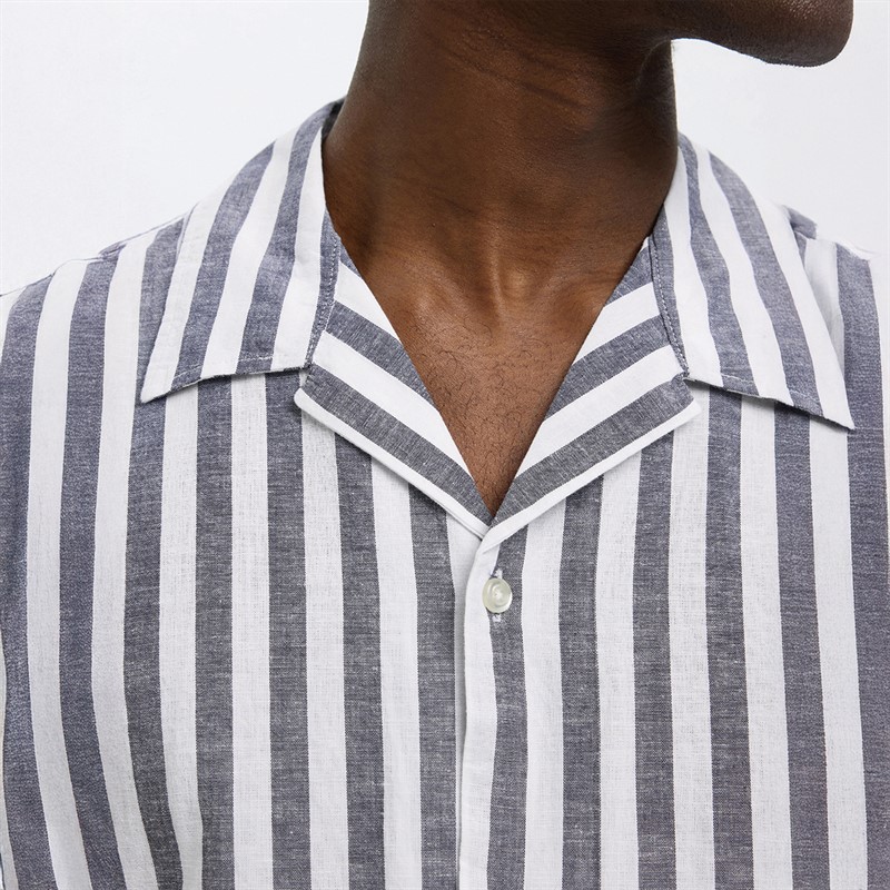 Selected Homme Mens Relaxsun Short Sleeve Resort Shirt Sky Captain/Stripes