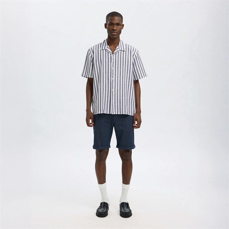 Selected Homme Mens Relaxsun Short Sleeve Resort Shirt Sky Captain/Stripes