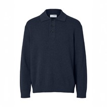 Selected Homme Mens Jakob Long Sleeve Relaxed Knitted Polo Navy Blazer/Melange