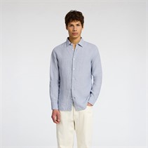 Selected Homme Mens Regkylian-Linen Classic Long Sleeve Shirt Blue Fog/White