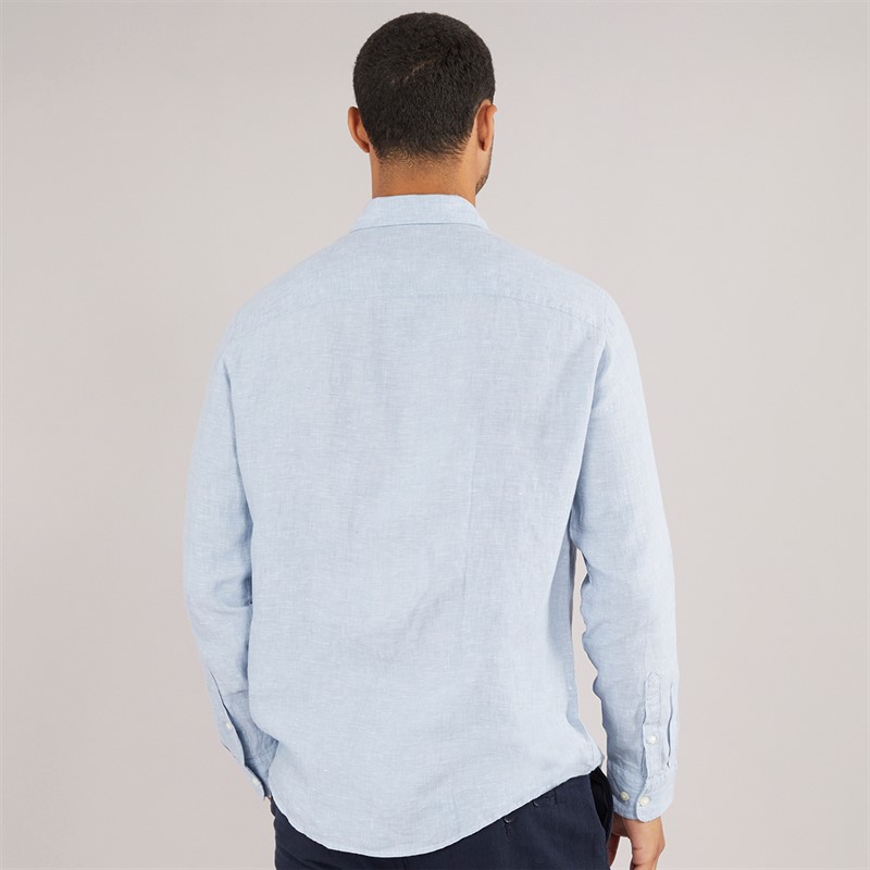 Selected Homme Mens Regkylian-Linen Classic Long Sleeve Shirt Blue Fog/White