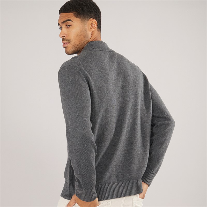 Selected Homme Mens Jakob Long Sleeve Relaxed Knitted Polo Shirt Dark Grey Melange