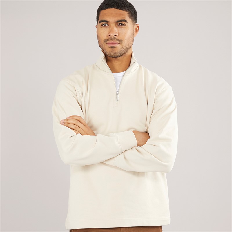 Selected Homme Mens Relaxluke Half Zip Sweatshirt Oatmeal - Size S