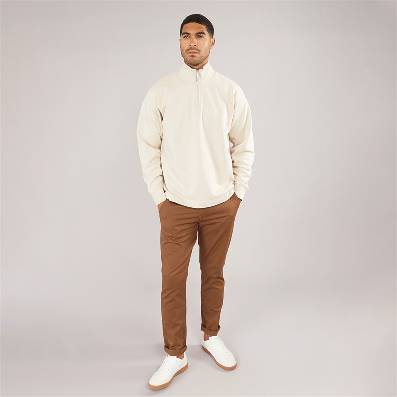 Selected Homme Mens Relaxluke Half Zip Sweatshirt Oatmeal