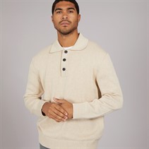 Selected Homme Mens Jakob Long Sleeve Relaxed Knitted Polo Oatmeal/Melange