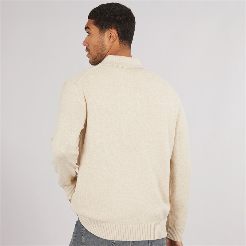 Selected Homme Mens Jakob Long Sleeve Relaxed Knitted Polo Shirt Oatmeal/Melange