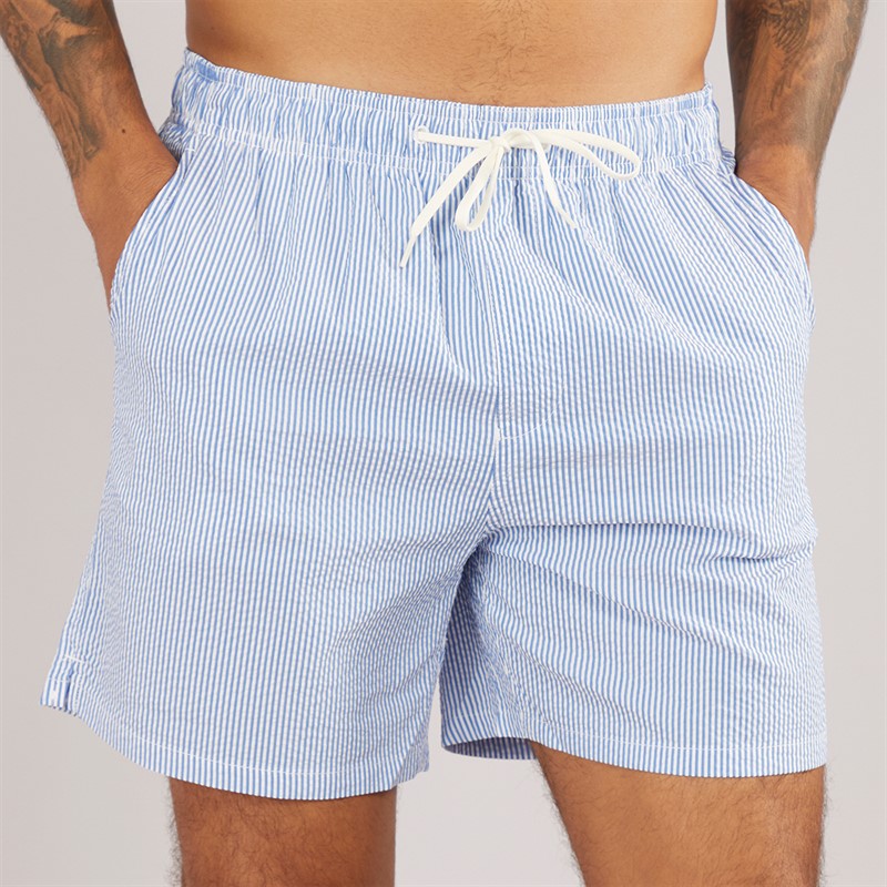 Selected Homme Mens Cooper Seersucker Swim Shorts Nautical Blue/Egret - Size XXL