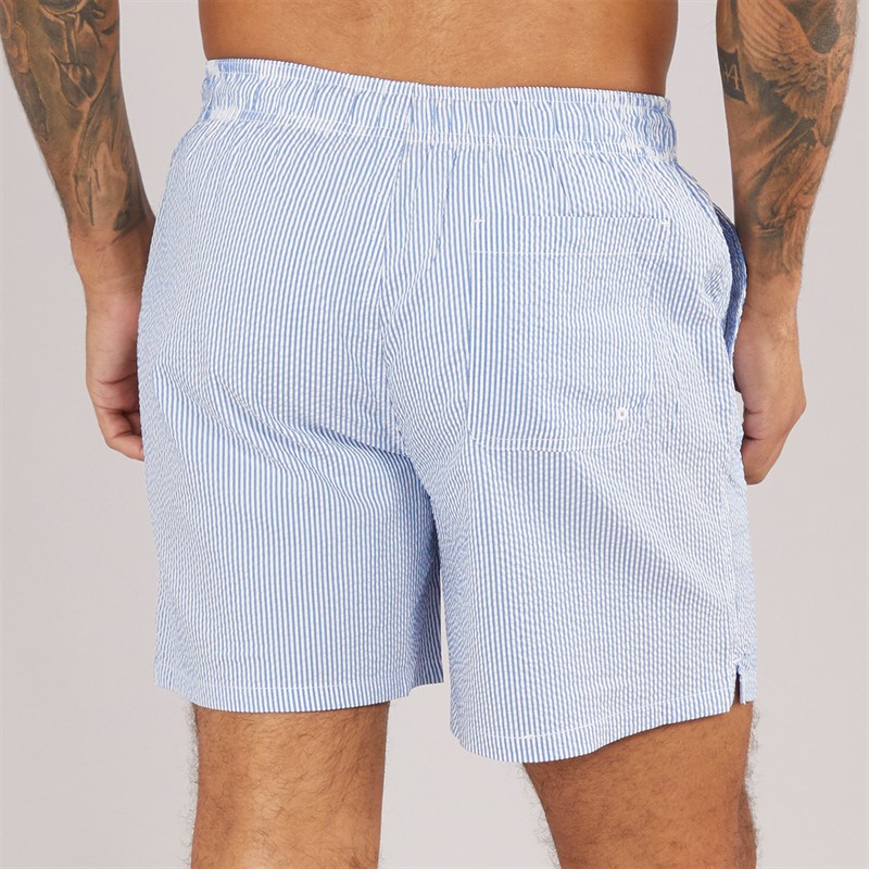 Selected Homme Mens Cooper Seersucker Swim Shorts Nautical Blue/Egret