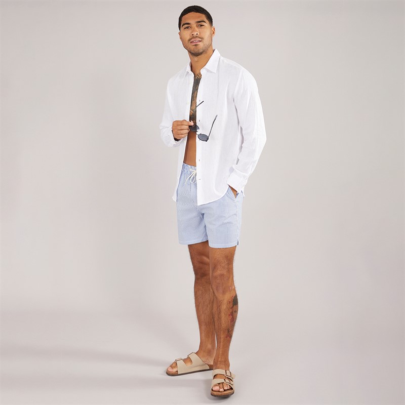 Selected Homme Mens Cooper Seersucker Swim Shorts Nautical Blue/Egret