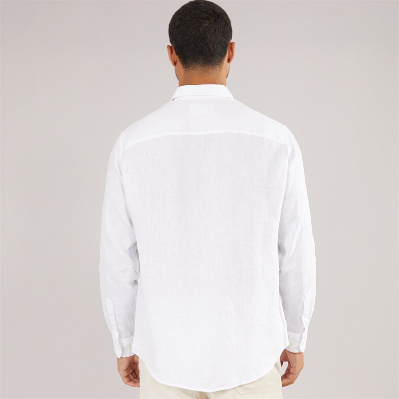 Selected Homme Mens Regkylian-Linen Classic Long Sleeve Shirt White