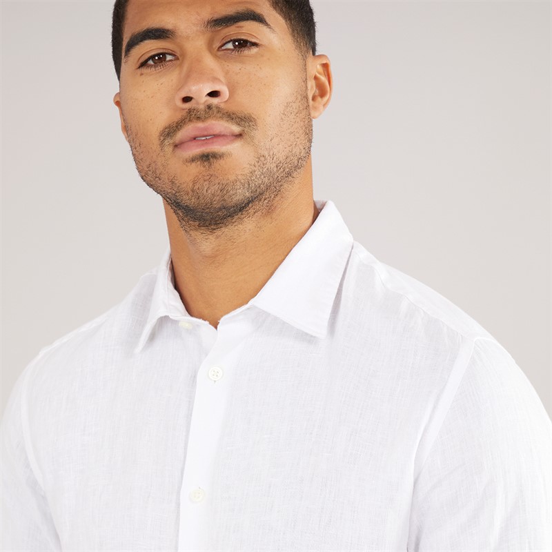 Selected Homme Mens Regkylian-Linen Classic Long Sleeve Shirt White