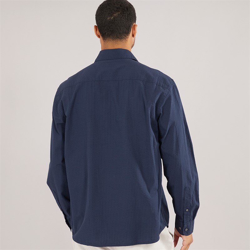 Selected Homme Mens Regfreddie Solid Seersucker Long Sleeve Shirt Sky Captain