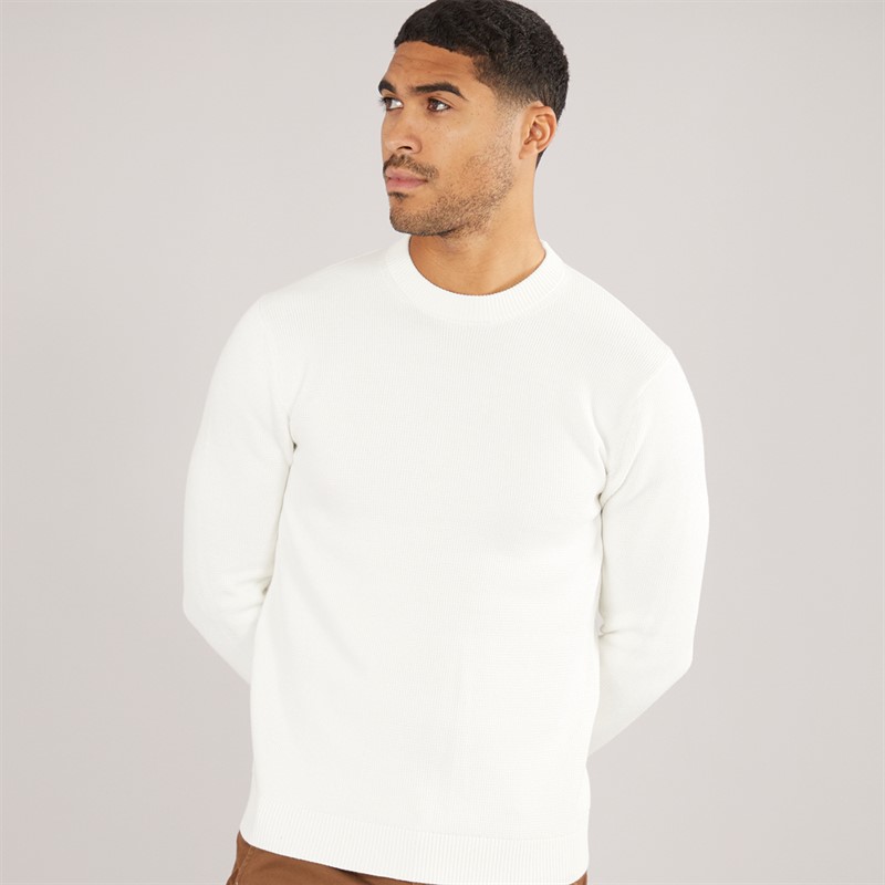 Selected Homme Mens Dane Long Sleeve Structured Crew Neck Jumper Bright White