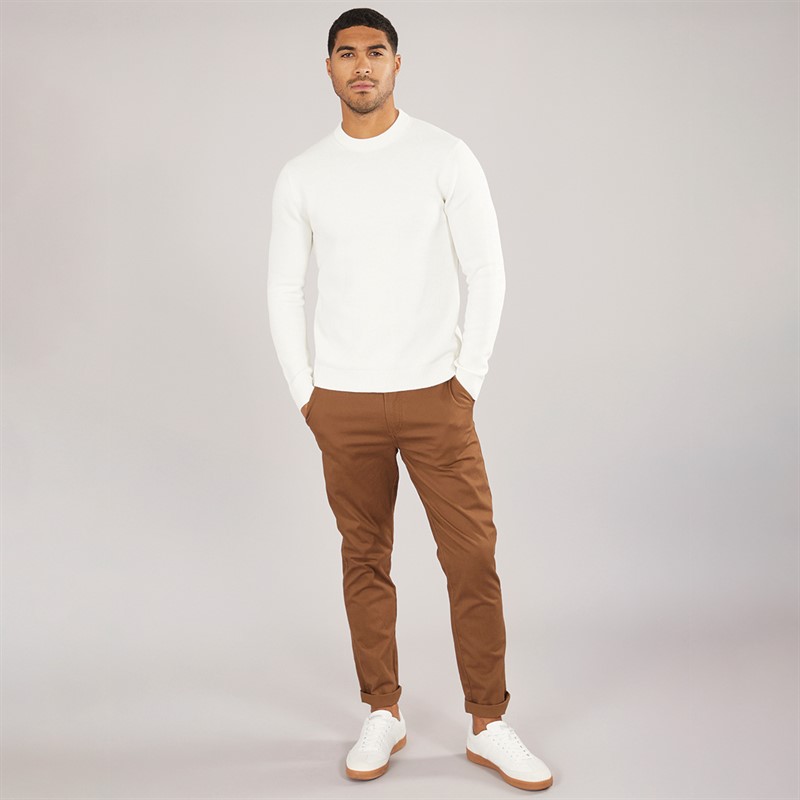 Selected Homme Mens Dane Long Sleeve Structured Crew Neck Jumper Bright White