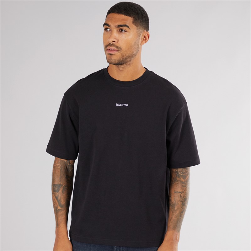 Selected Homme Mens Loose Oscar Logo T-Shirt Black