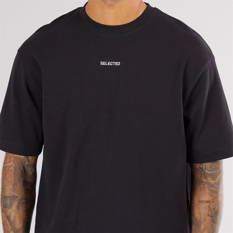 Selected Homme Mens Loose Oscar Logo T-Shirt Black
