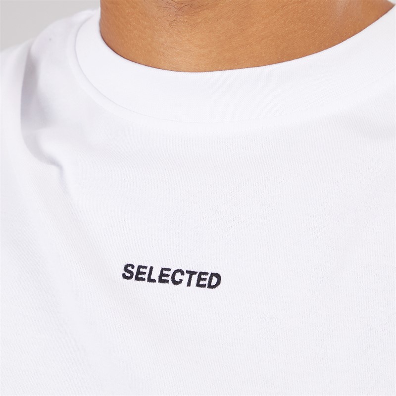 Selected Homme Mens Loose Oscar Logo T-Shirt Bright White