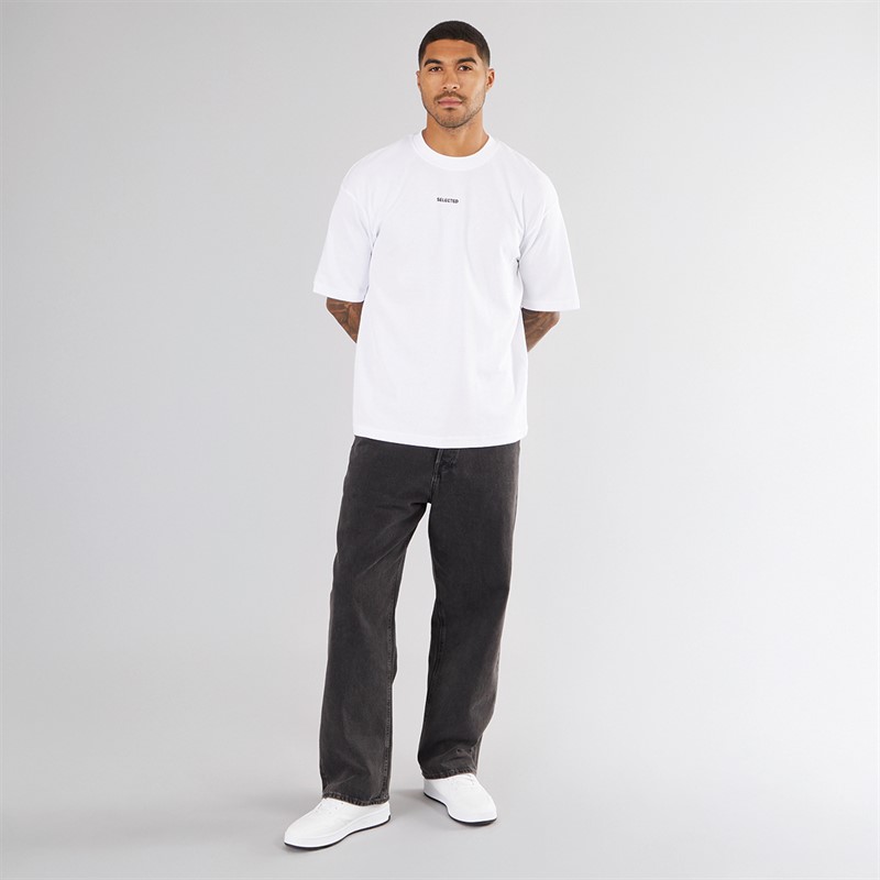 Selected Homme Mens Loose Oscar Logo T-Shirt Bright White
