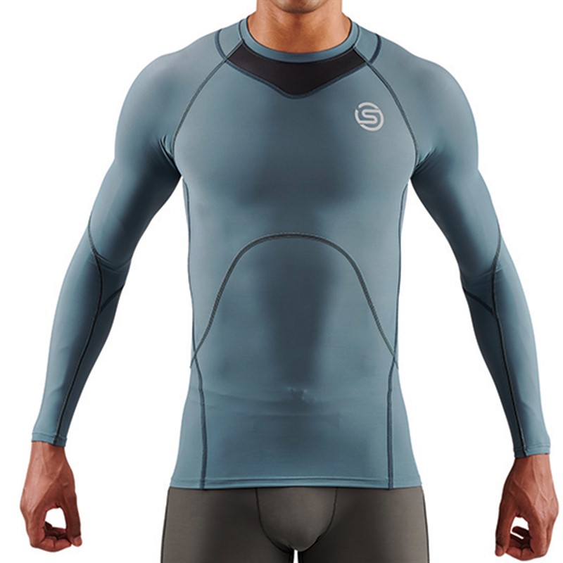 SKINS Mens Series-3 Compression Long Sleeve Top Blue Grey