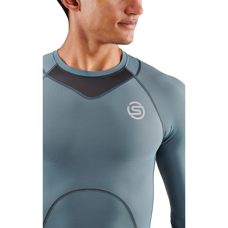 SKINS Mens Series-3 Compression Long Sleeve Top Blue Grey