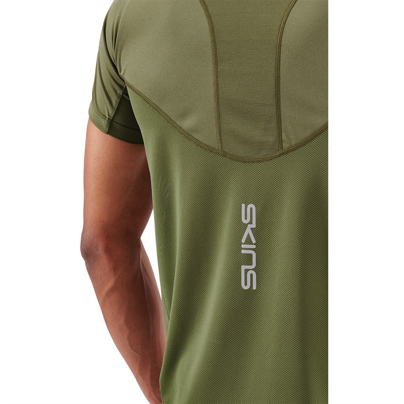 SKINS Mens Series-3 Short Sleeve Top Khaki