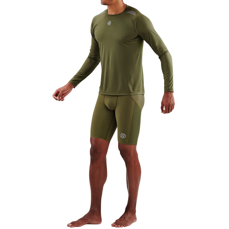 SKINS Mens Series-3 Long Sleeve Top Khaki