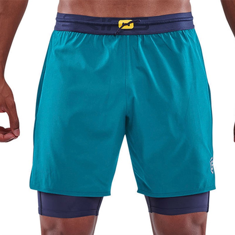 SKINS Mens Series-3 Compression Superpose 2 In 1 Half Tight Shorts Navy Cyan