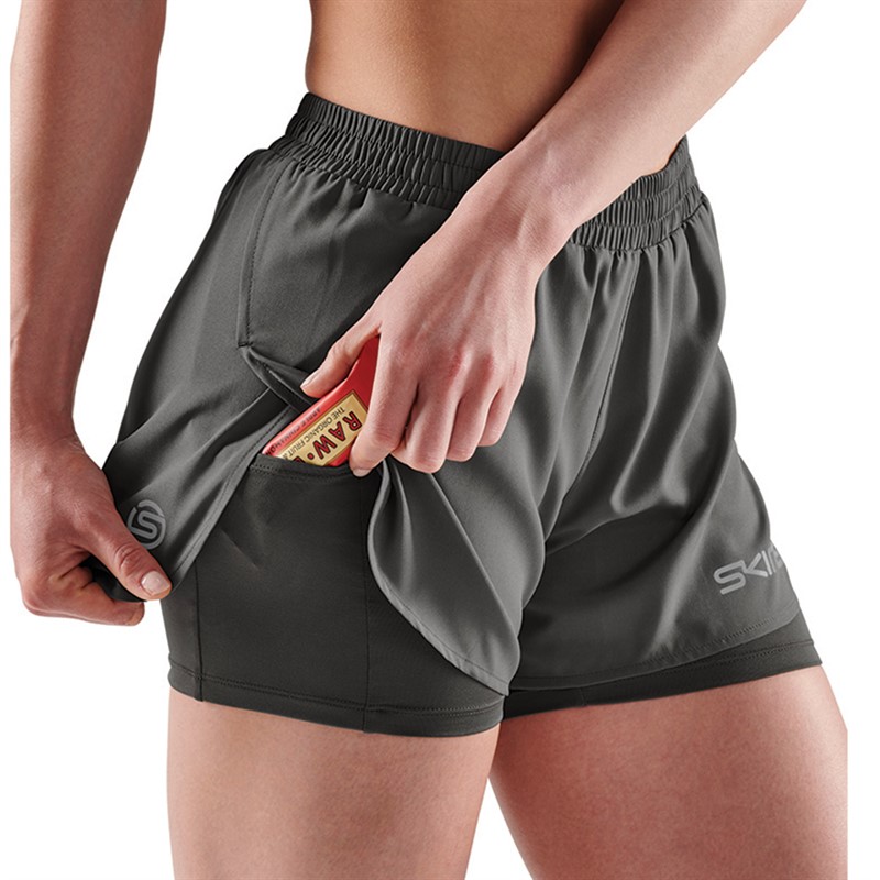 SKINS Womens Series-3 X-fit 2 In 1 Shorts Charcoal