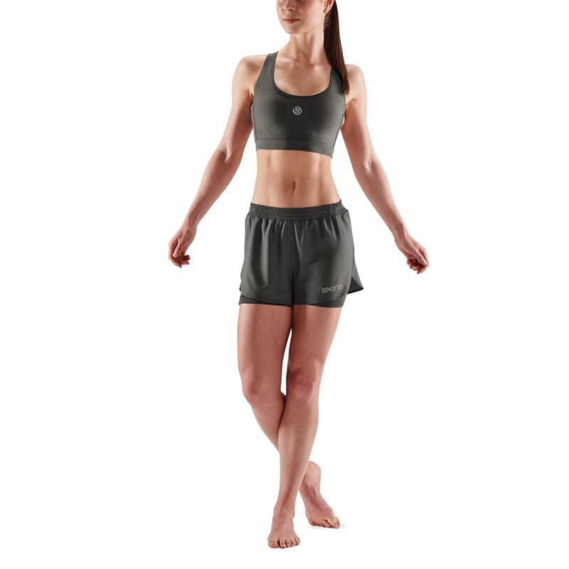 SKINS Womens Series-3 X-fit 2 In 1 Shorts Charcoal