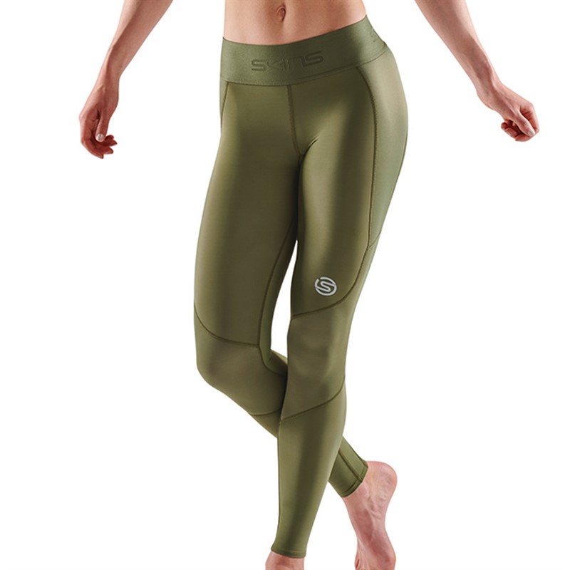 SKINS Womens Series-3 Compression Long Tights Pocket Khaki