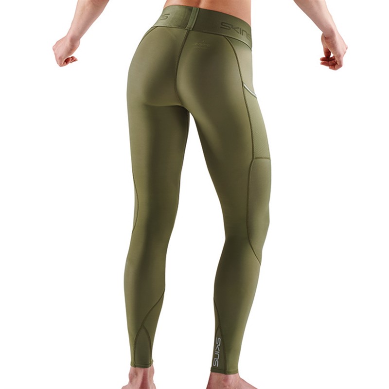 SKINS Womens Series-3 Compression Long Tights Pocket Khaki